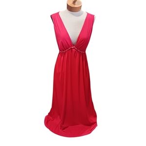 VINTAGE Avian 60s Womens Red Slip Dress Nightgown 70s Maxi Size Small/Med/Large
